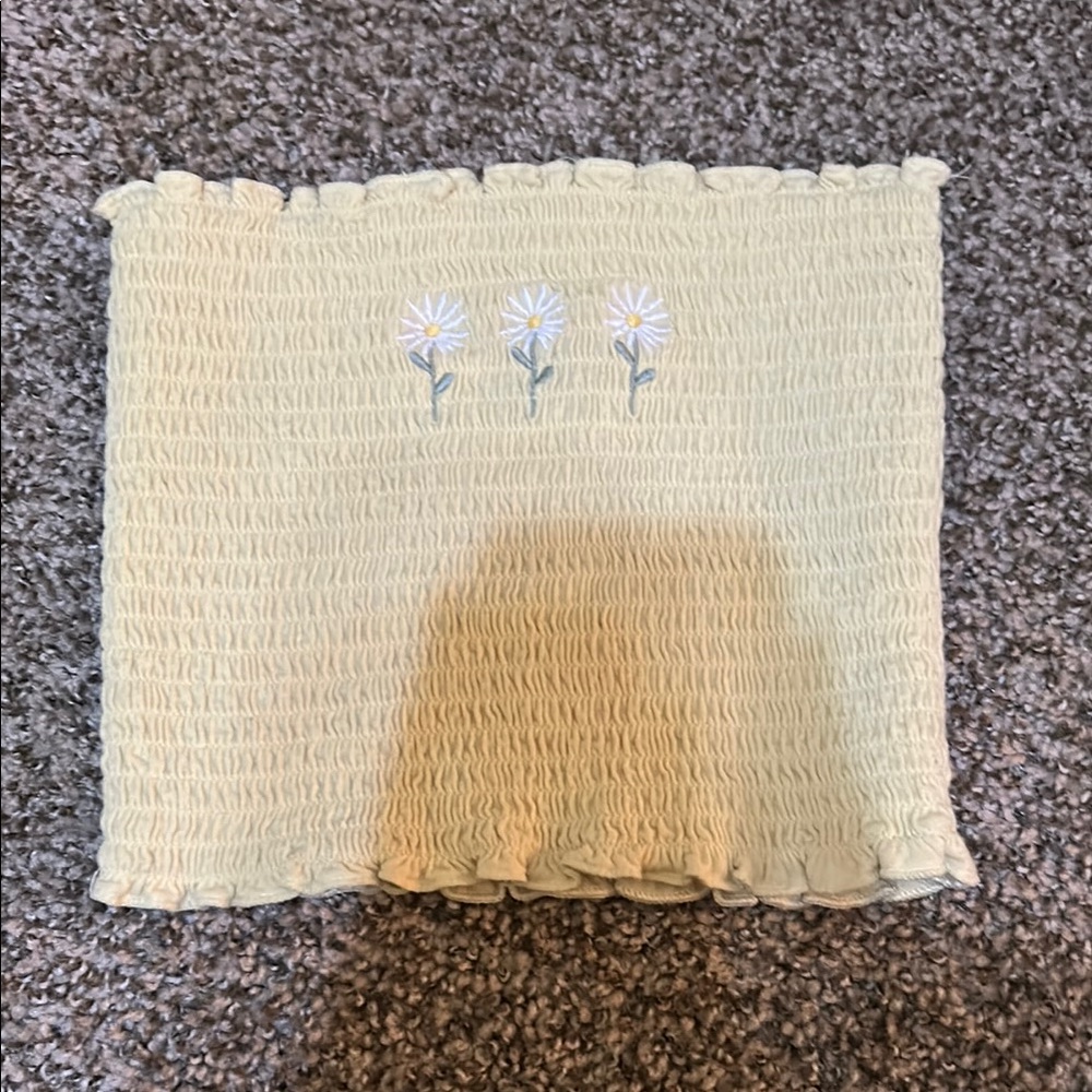 Light Green Smocked Tube Top with Daisy Embroidery